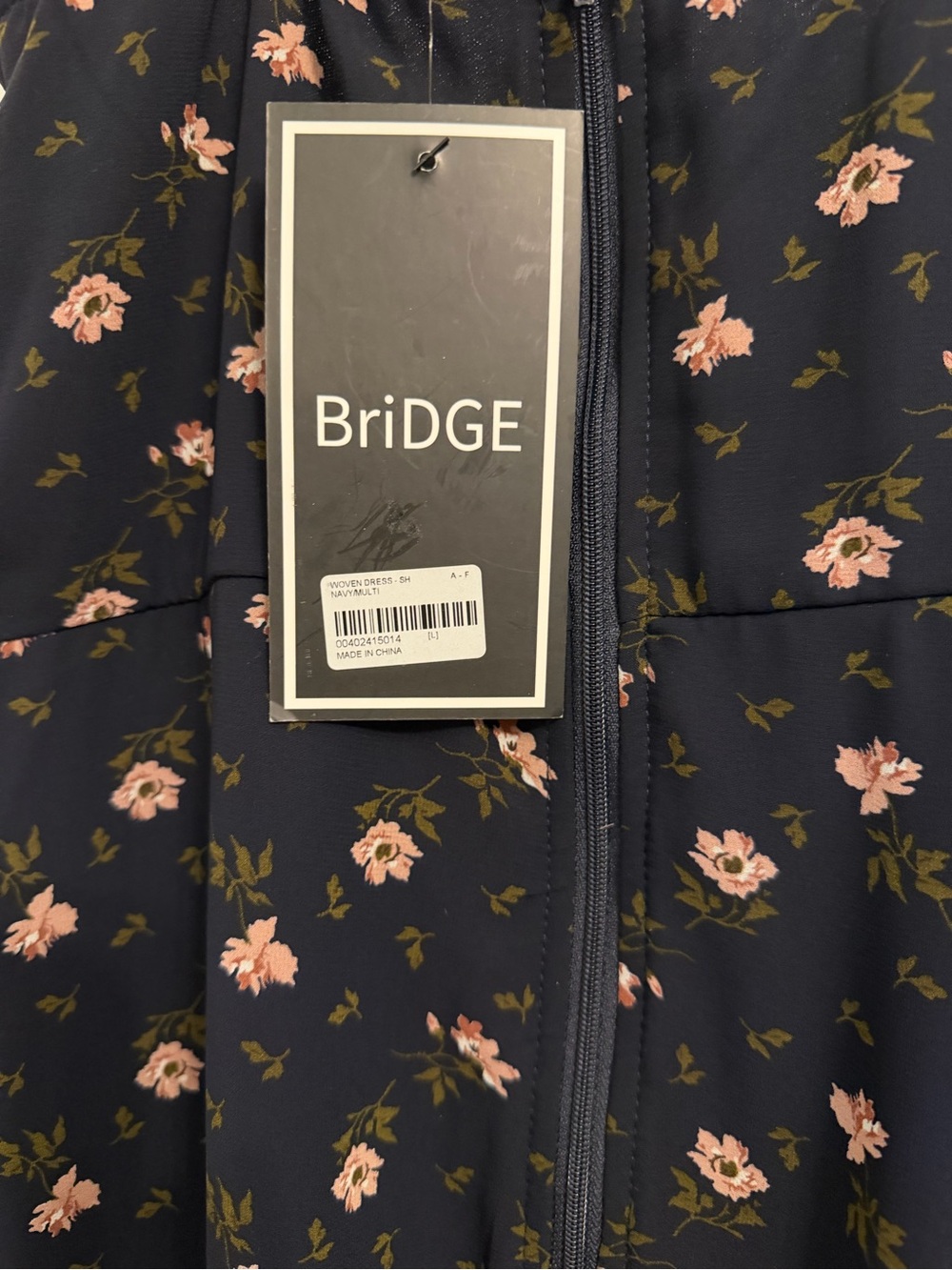 Bridge NWT Navy Floral Spaghetti-Strap Midi Dress PTP 17, L 29 top of bust line - Picture 5 of 7